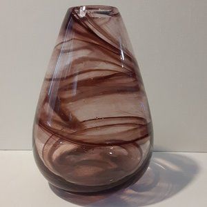 Beautiful Vintage Hand Blown Glass Art Vase Dark Plum / Brown Optic